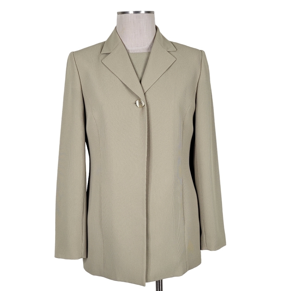 Le Suit Blazer Set Size 6 Sleeveless Tank Top Pockets Lined Side Slits Green